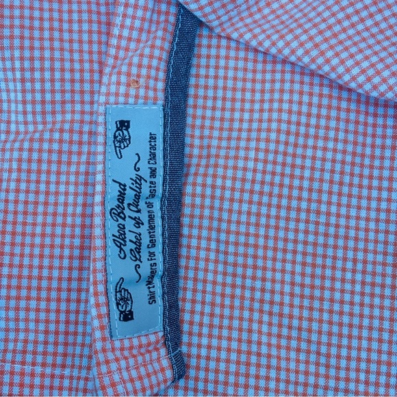 Akoo Plaid Button Up Short Sleeve Shirt Embroidered Patches Orange White XL - Picture 10 of 13